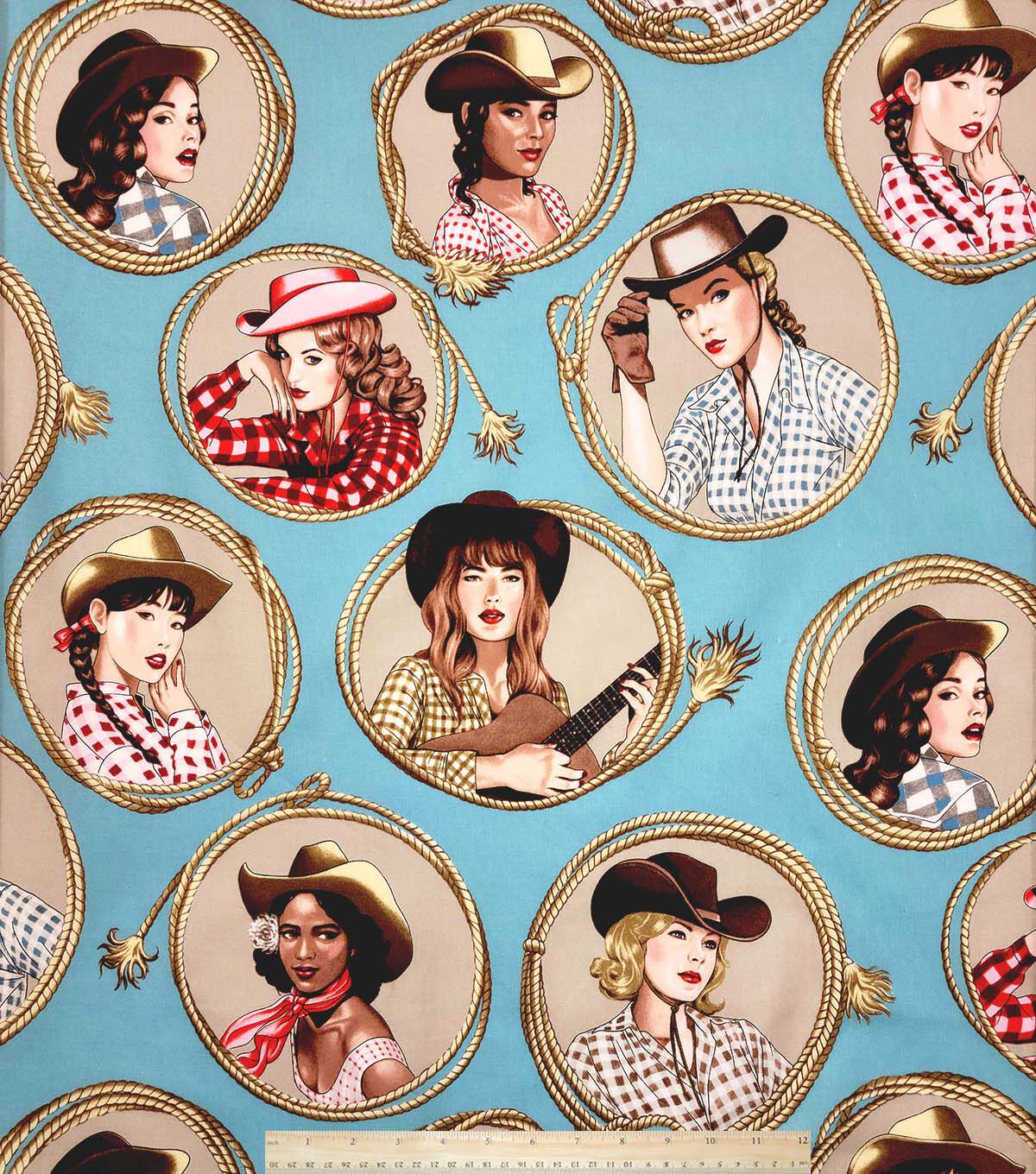 Alexander Henry Country Girl on Blue Premium Cotton Fabric