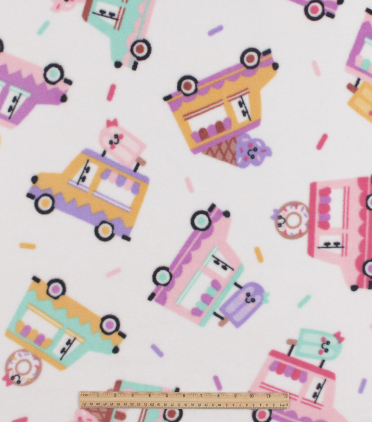 Ice Cream Trucks on Pink Anti Pill Fleece Fabric