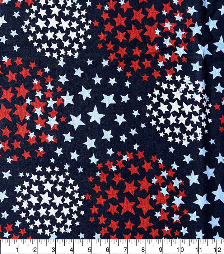 Star Circles Red White On Navy Patriotic Print Cotton Fabric