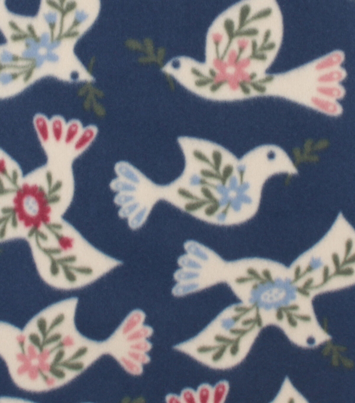 White Floral Doves On Blue Blizzard Fleece