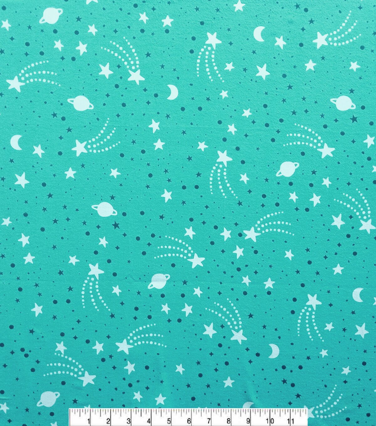 Space Icons On Blue Luxe Flannel Fabric
