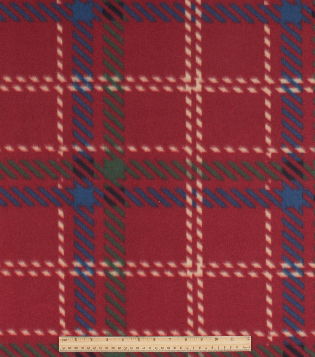 Maroon Dotted Plaid Blizzard Fleece Fabric