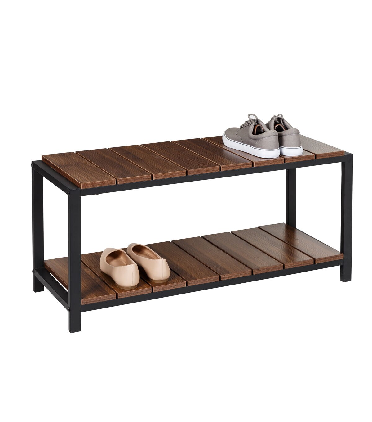 Honey Can Do 34 x 18 Walnut & Black 2 Tier Shoe Storage Bench