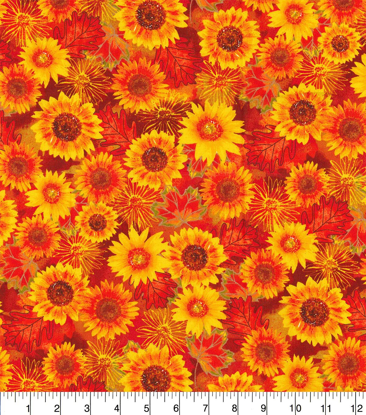Fabric Traditions Bright Sunflowers And Leaves Harvest Cotton Fabric