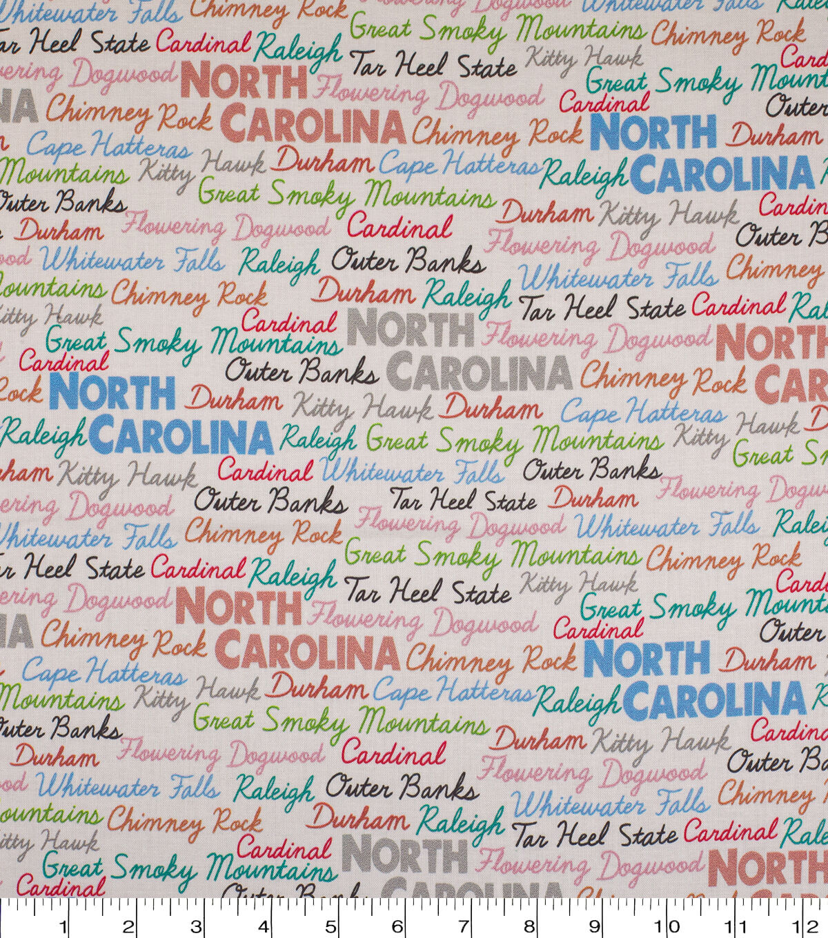 North Carolina Cotton Fabric Tossed Words