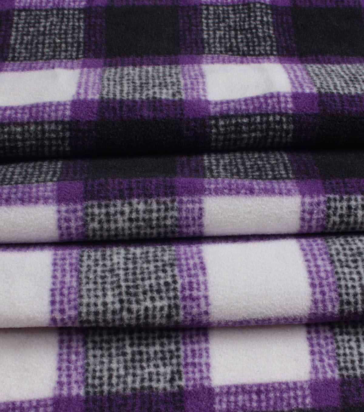 Purple & Black Textured Plaid Anti Pill Fleece Fabric