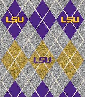 Louisiana State University Fleece Fabric Heather Argyle