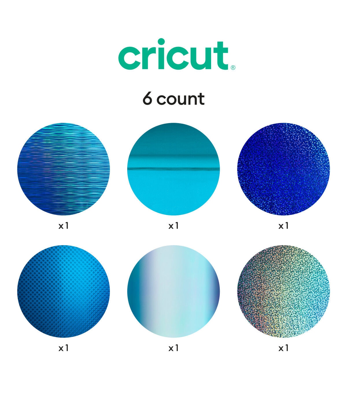 Cricut 12 x 12 Blue Holographic Permanent Vinyl Samplers 6ct