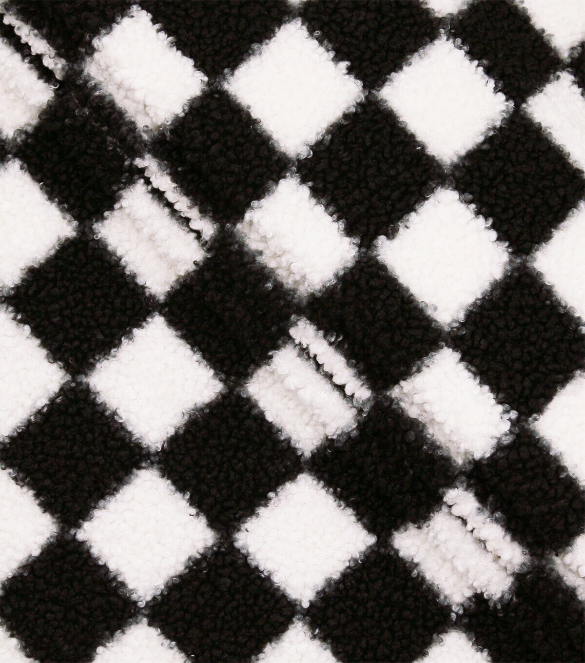 Black & White Check Printed Teddy Fur Sherpa Fleece Fabric