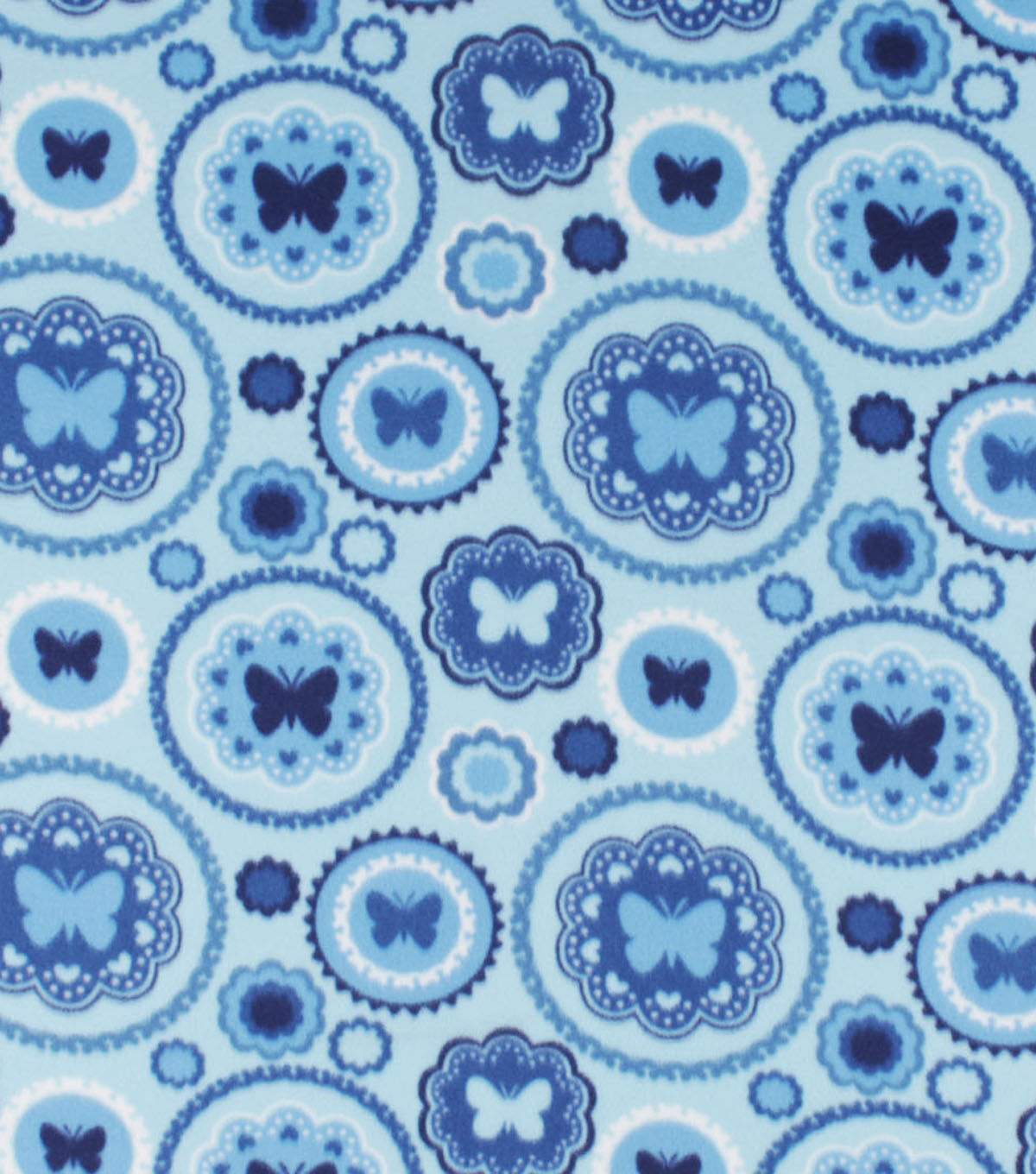 Blue Butterfly Circles Blizzard Fleece Fabric