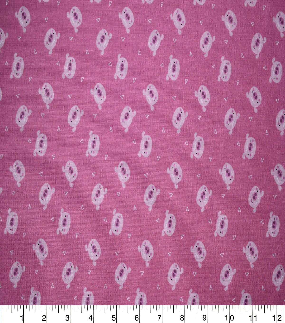 Barnyard Pigs on Pink Cotton Fabric by Quilter's Showcase
