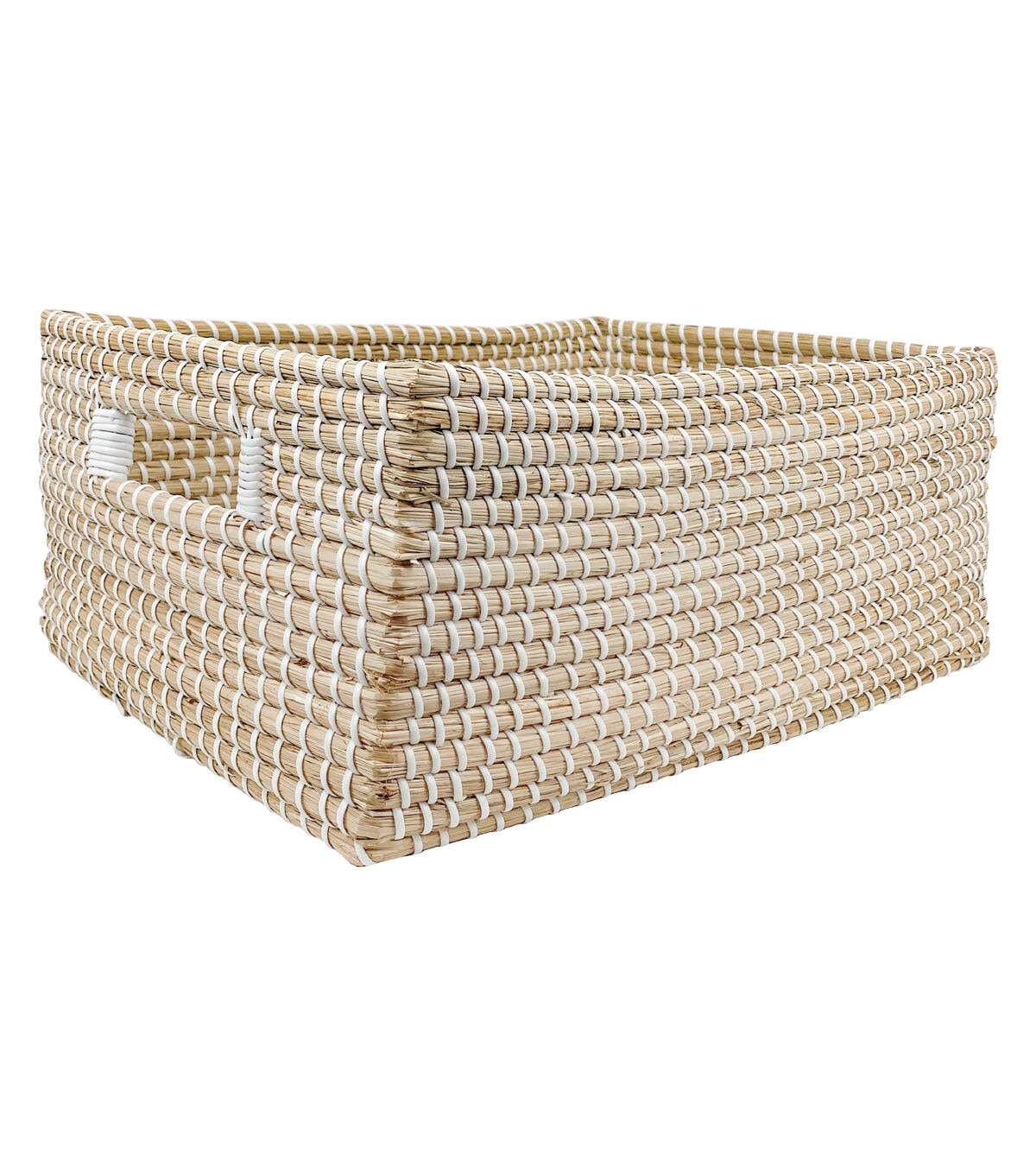 16 Natural & White Stitch Woven Basket by Place & Time