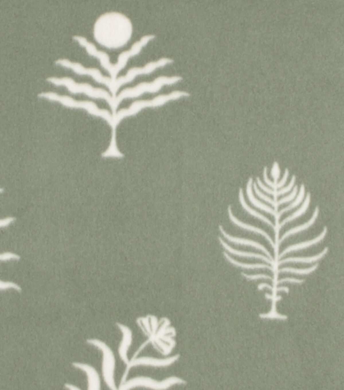 Cream Foliage On Green Blizzard Prints Fleece Fabric