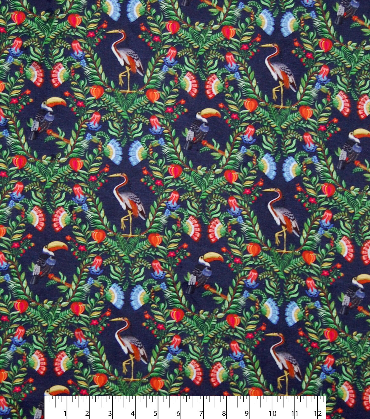 Toucans & Herons on Blue Novelty Cotton Fabric