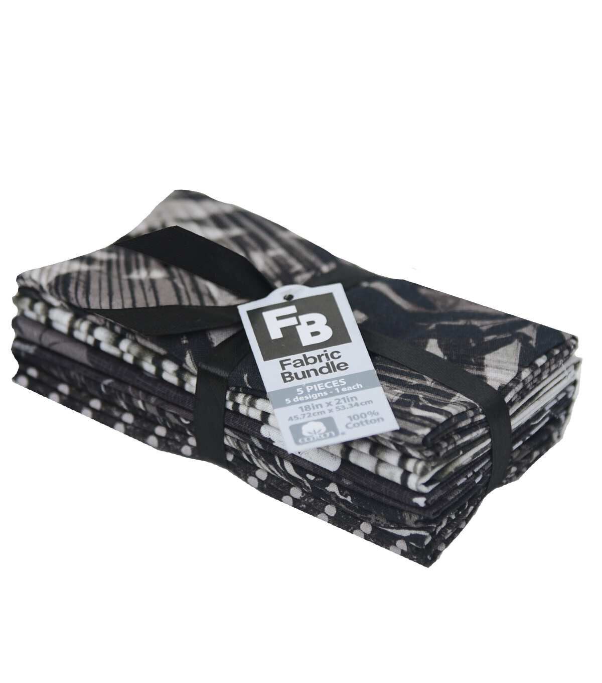 18 x 21 Black Blender 1 Cotton Fabric Quarters 5ct by Keepsake Calico