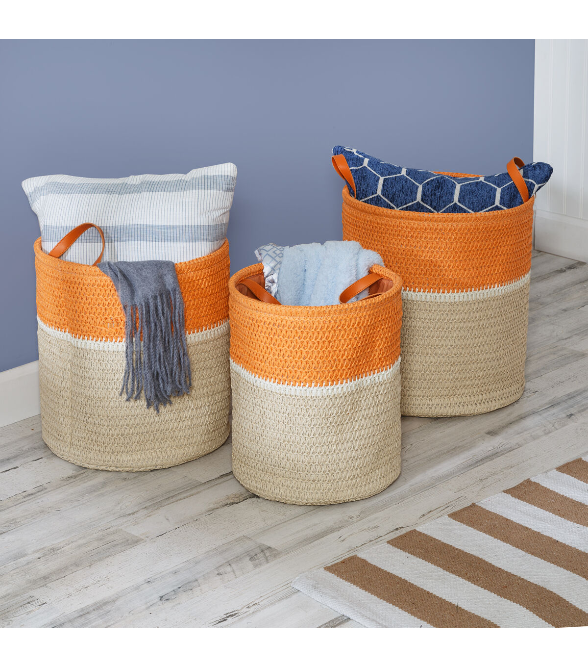 Honey Can Do 15 Beige & Orange Paper Straw Nesting Baskets 3ct