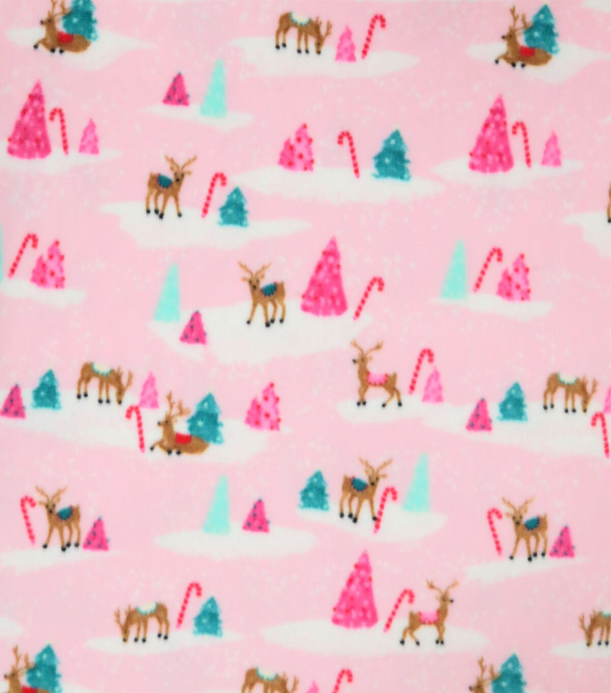Pink Forest & Reindeer Anti Pill Fleece Fabric