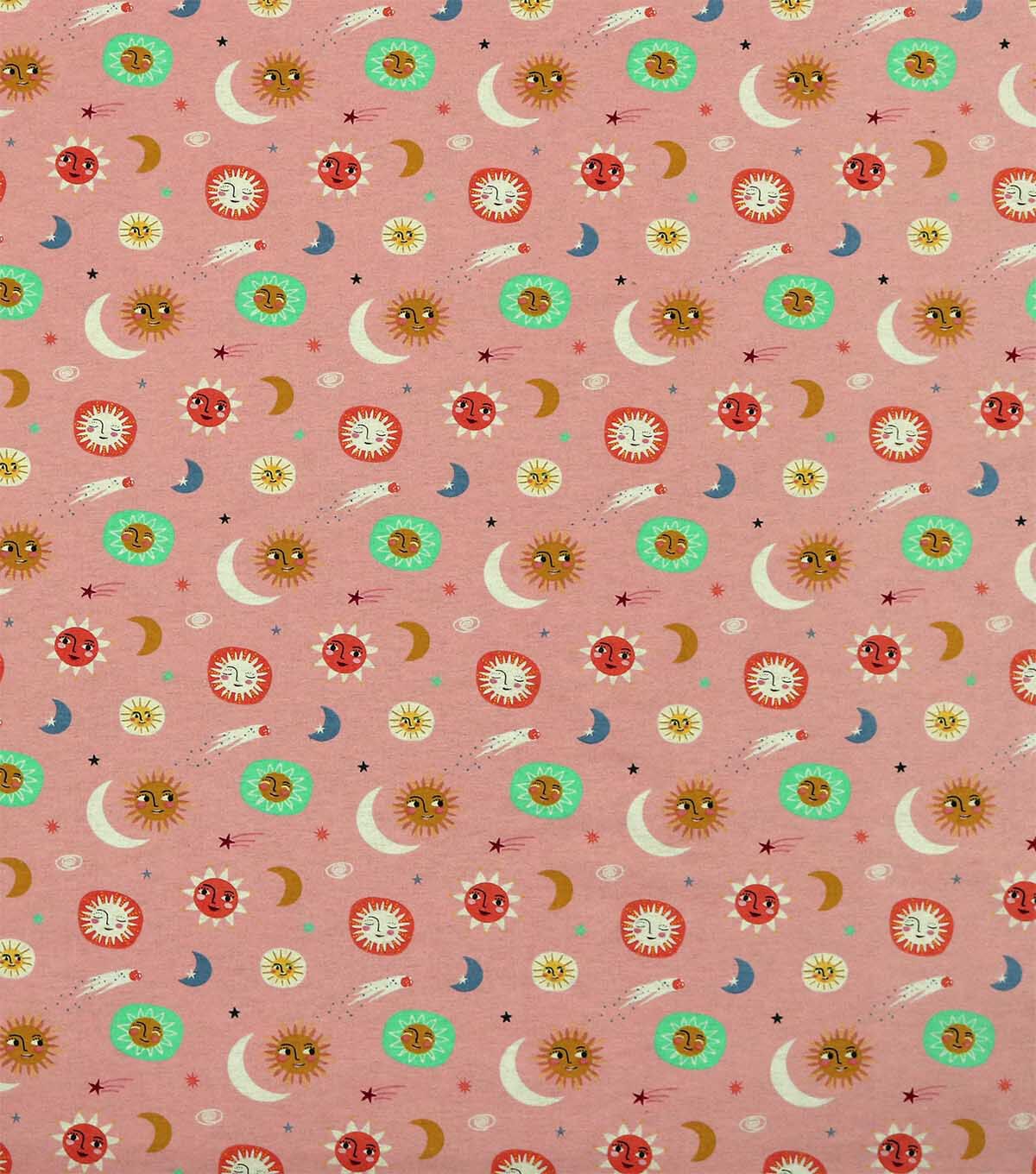 Small Suns & Moons On Pink Super Snuggle Flannel Fabric