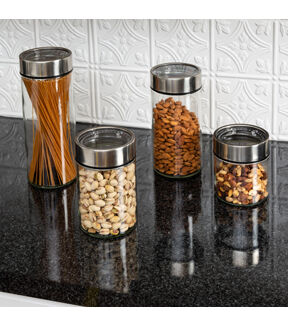Honey Can Do 4ct Steel & Glass Canisters Fresh With Date Dials