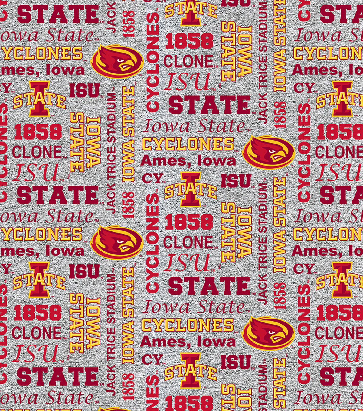 Iowa State University Cyclones Fleece Fabric Heather Verbiage
