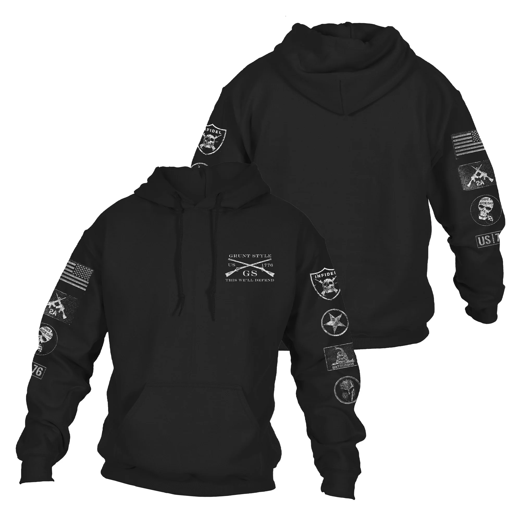Grunt Style Patch Pullover Hoodie - Black