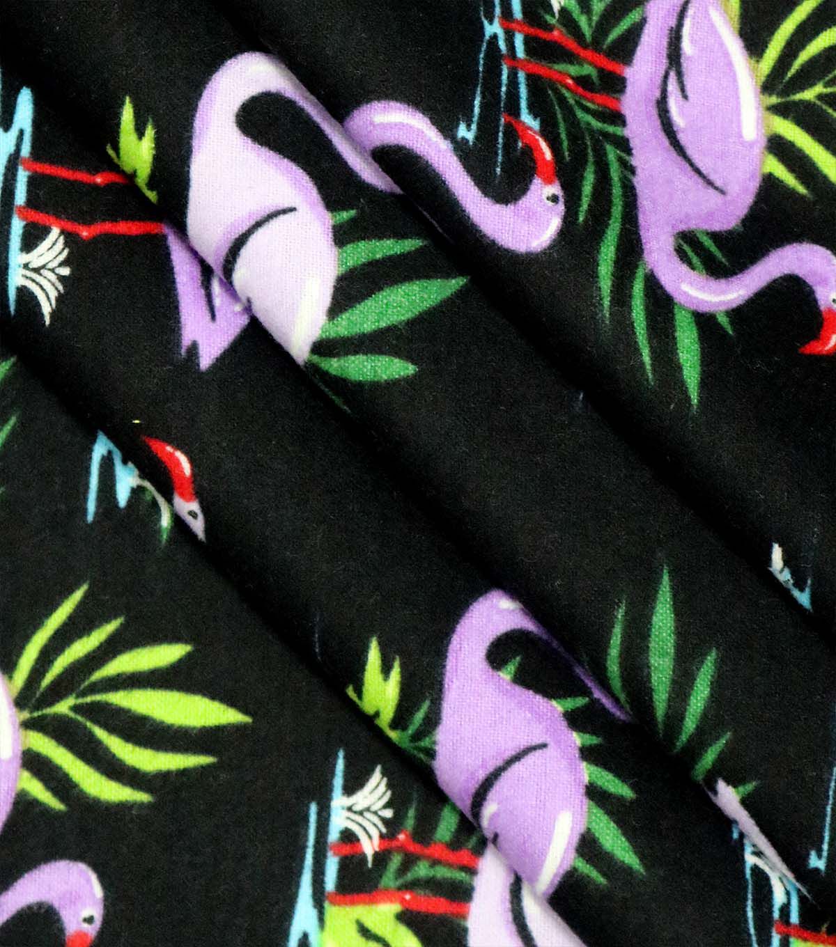 Flamingos on Black Super Snuggle Flannel Fabric