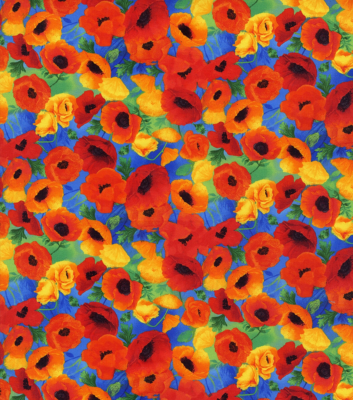 Hi Fashion Cluster Red Bright Poppies Premium Cotton Fabric