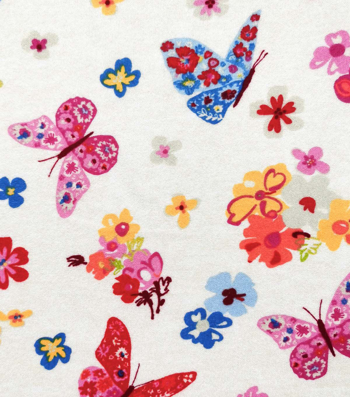 Bold Butterfly on White Luxe Flannel Fabric