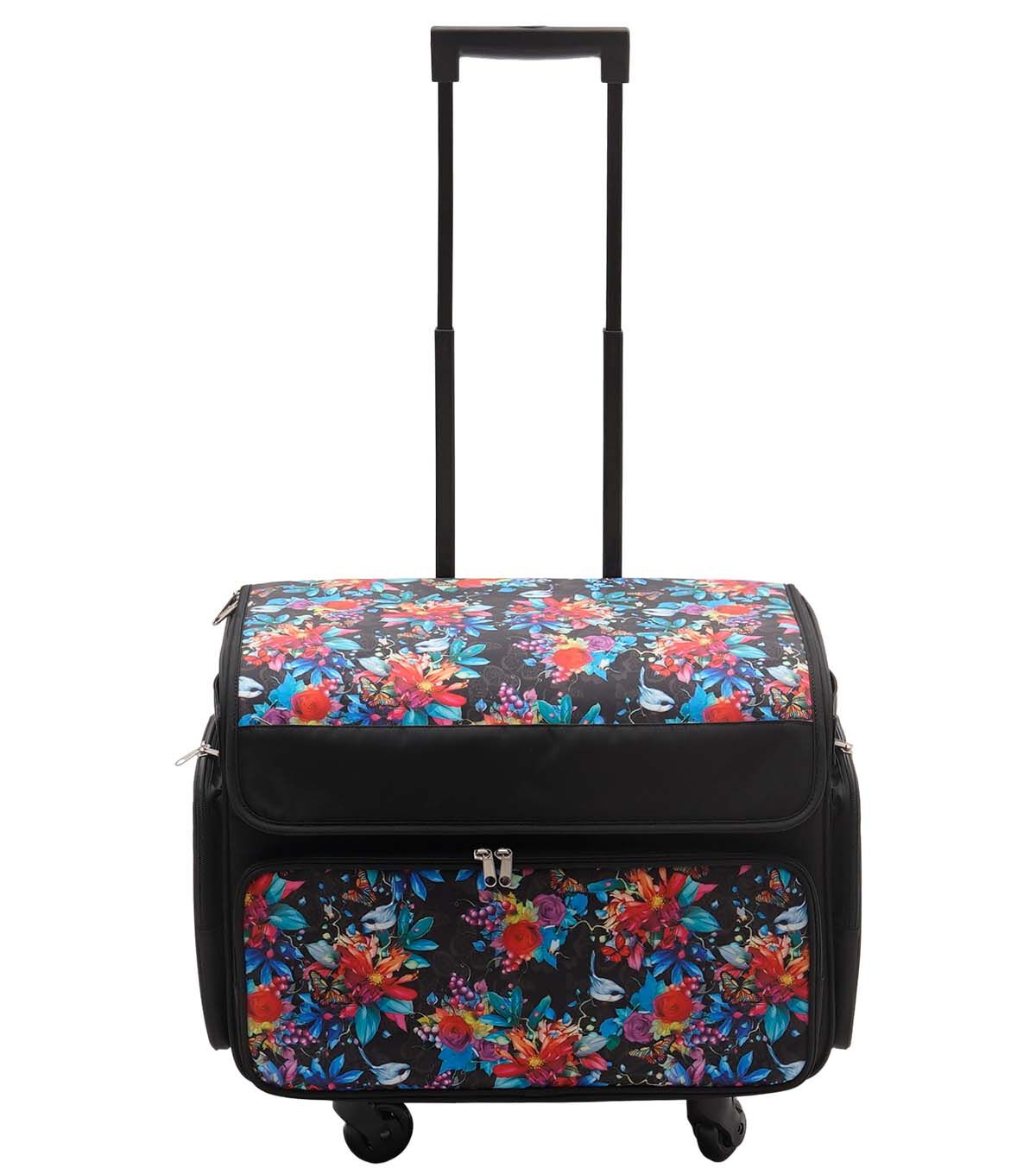 13 x 18 Floral & Butterfly on Black Rolling Sewing Storage Tote by Top Notch