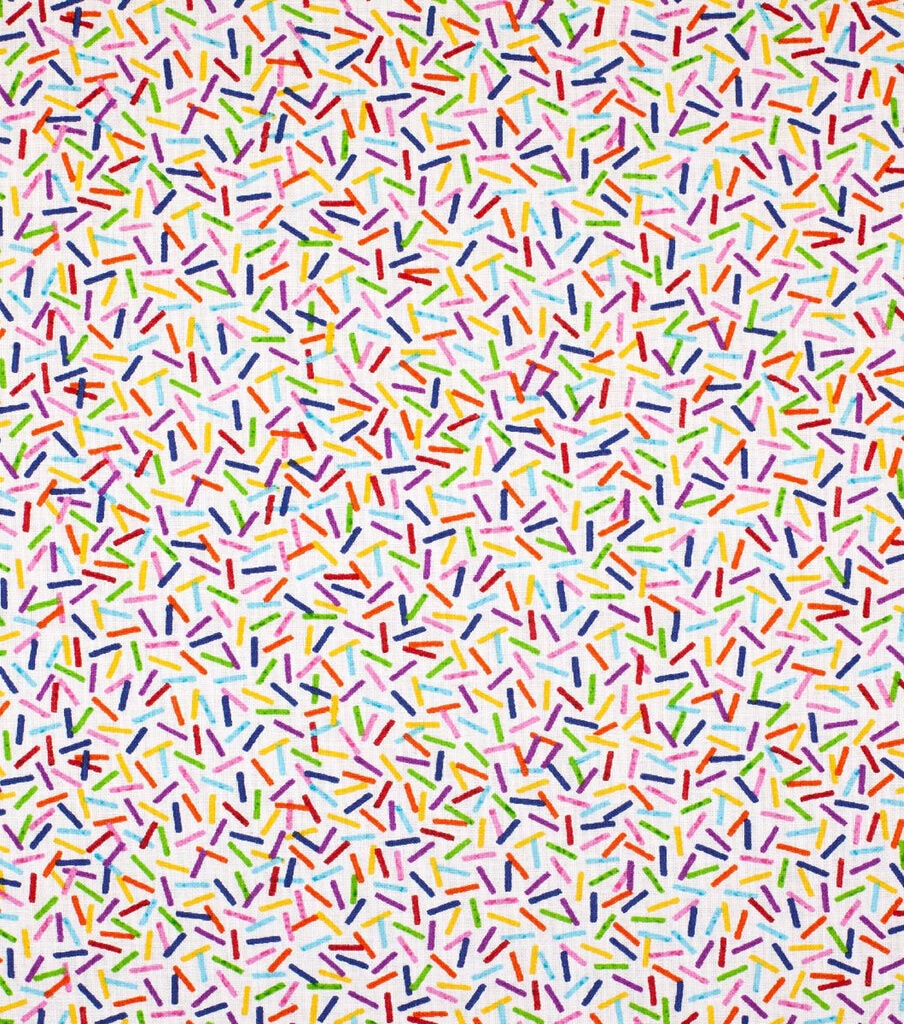 Tossed Confetti on White Celebration Cotton Fabric