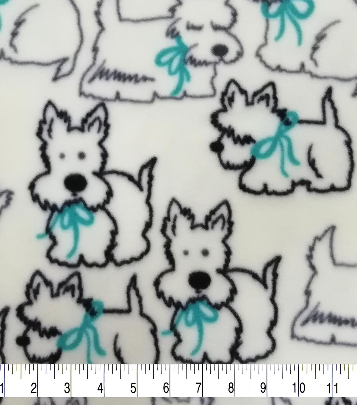 Pups With Bows on White Anti Pill Fleece Fabric