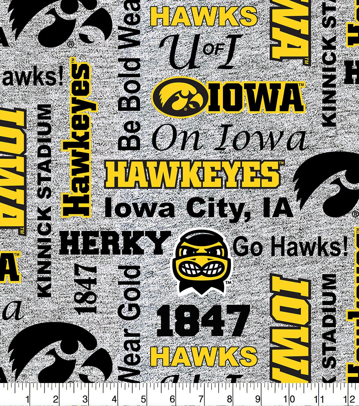 Iowa Hawkeyes Fleece Fabric Heather Verbiage