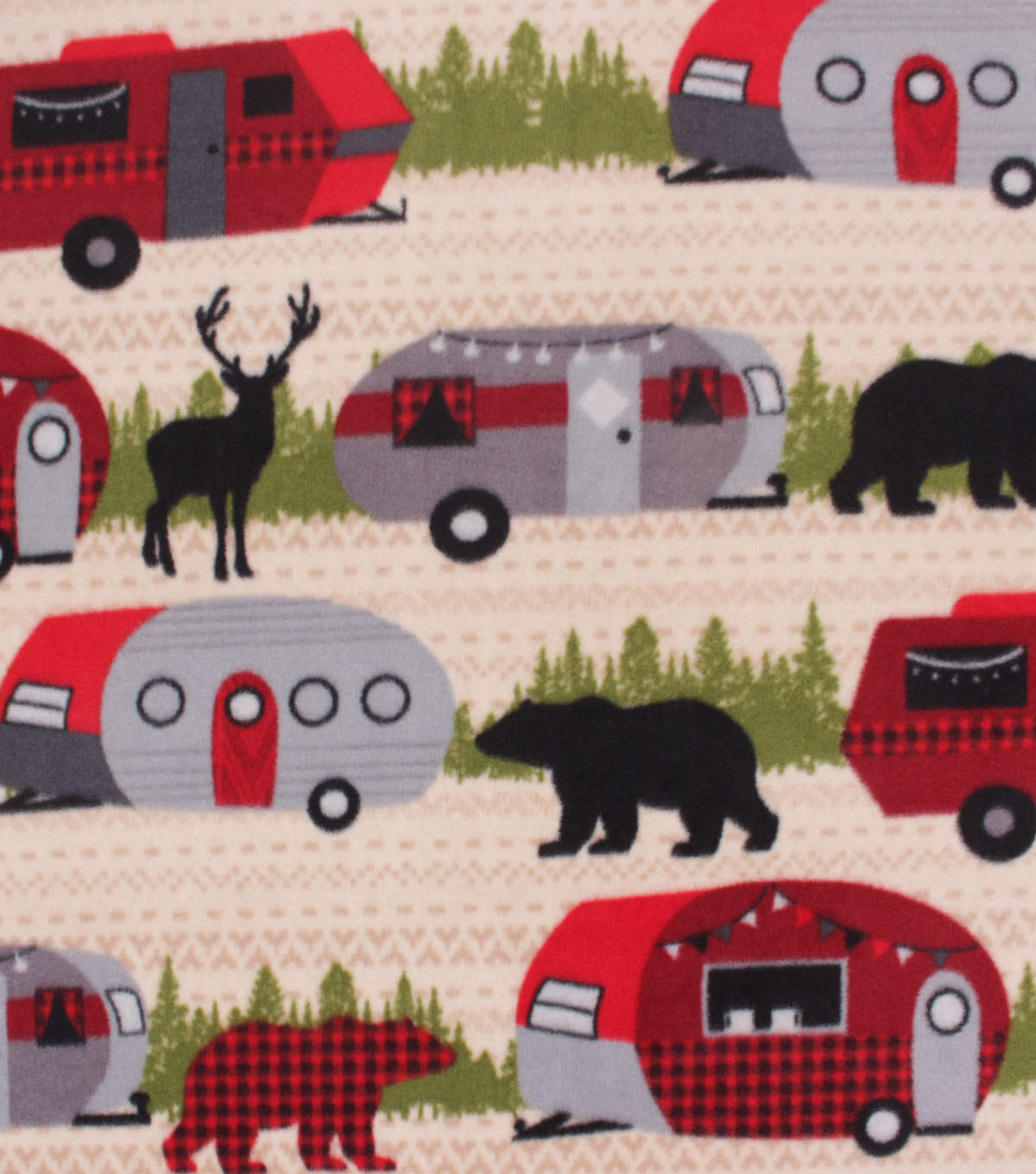 Retro Camper Wilderness Anti Pill Fleece Fabric