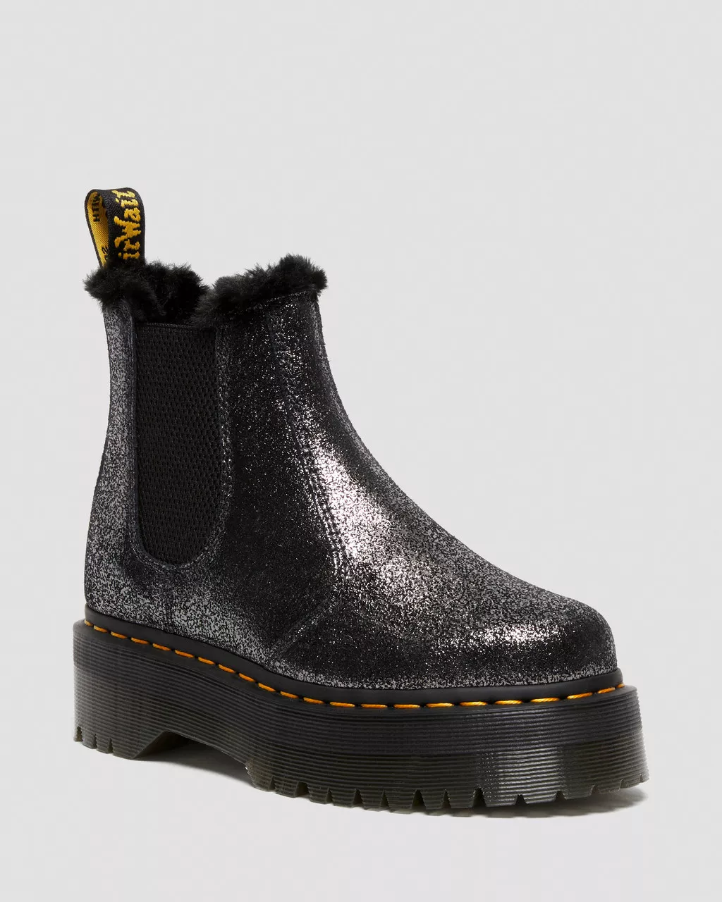 DR MARTENS 2976 Faux Fur-Lined Metallic Platform Chelsea Boots