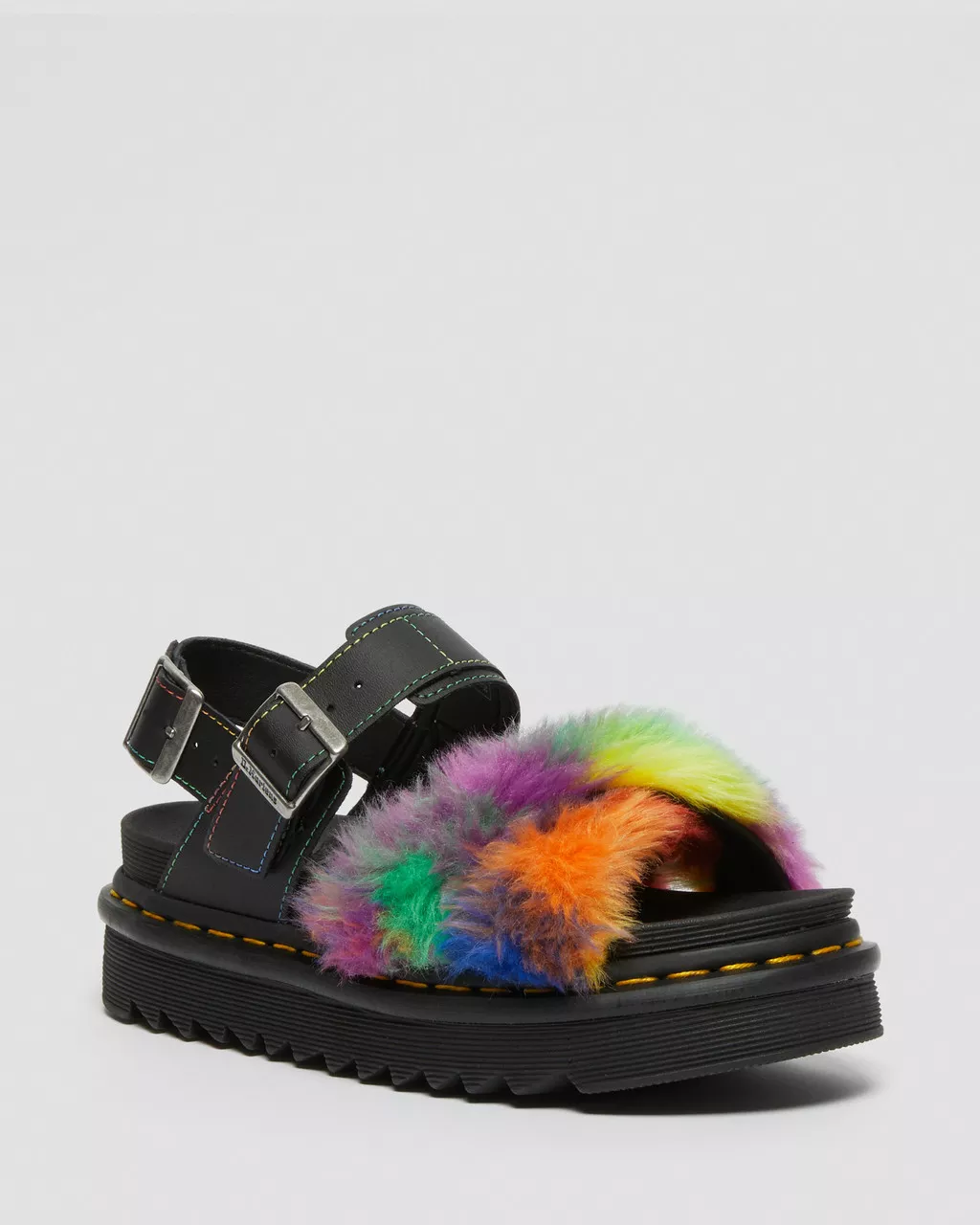 DR MARTENS Voss II Fluffy Faux Fur Leather Strap Sandals