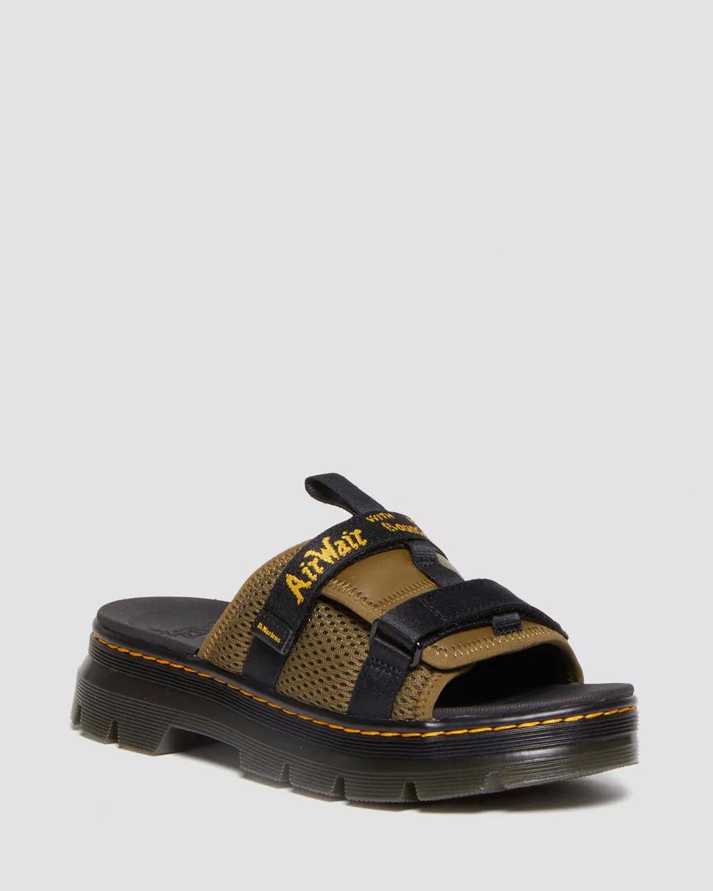 DR MARTENS Ayce Logo Milled Leather Strap Platform Slides