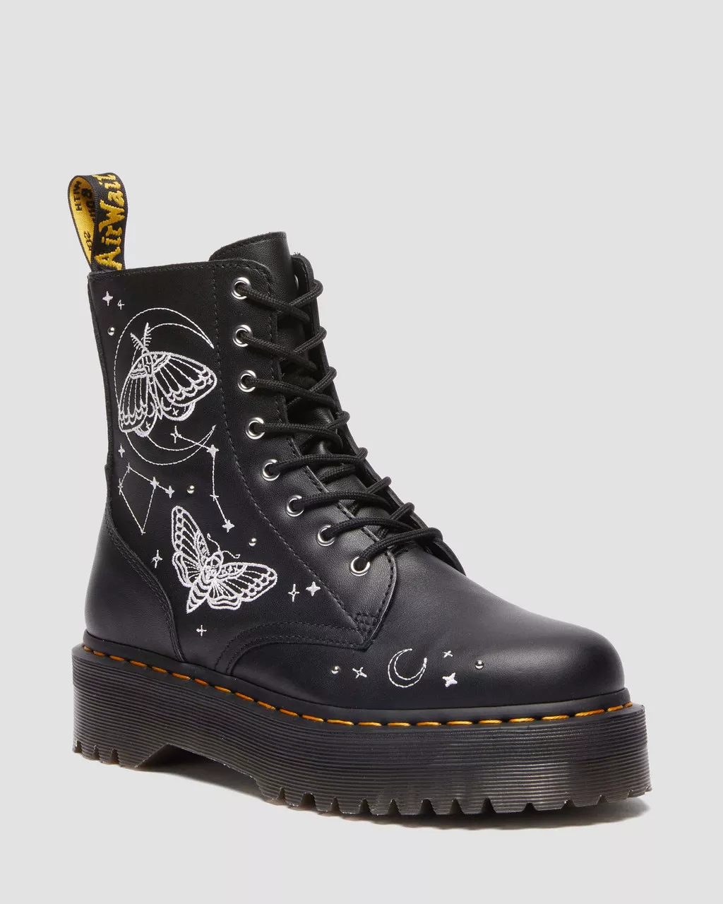 DR MARTENS JADON CELESTIAL MOTH EMBROIDERED PLATFORM BOOTS