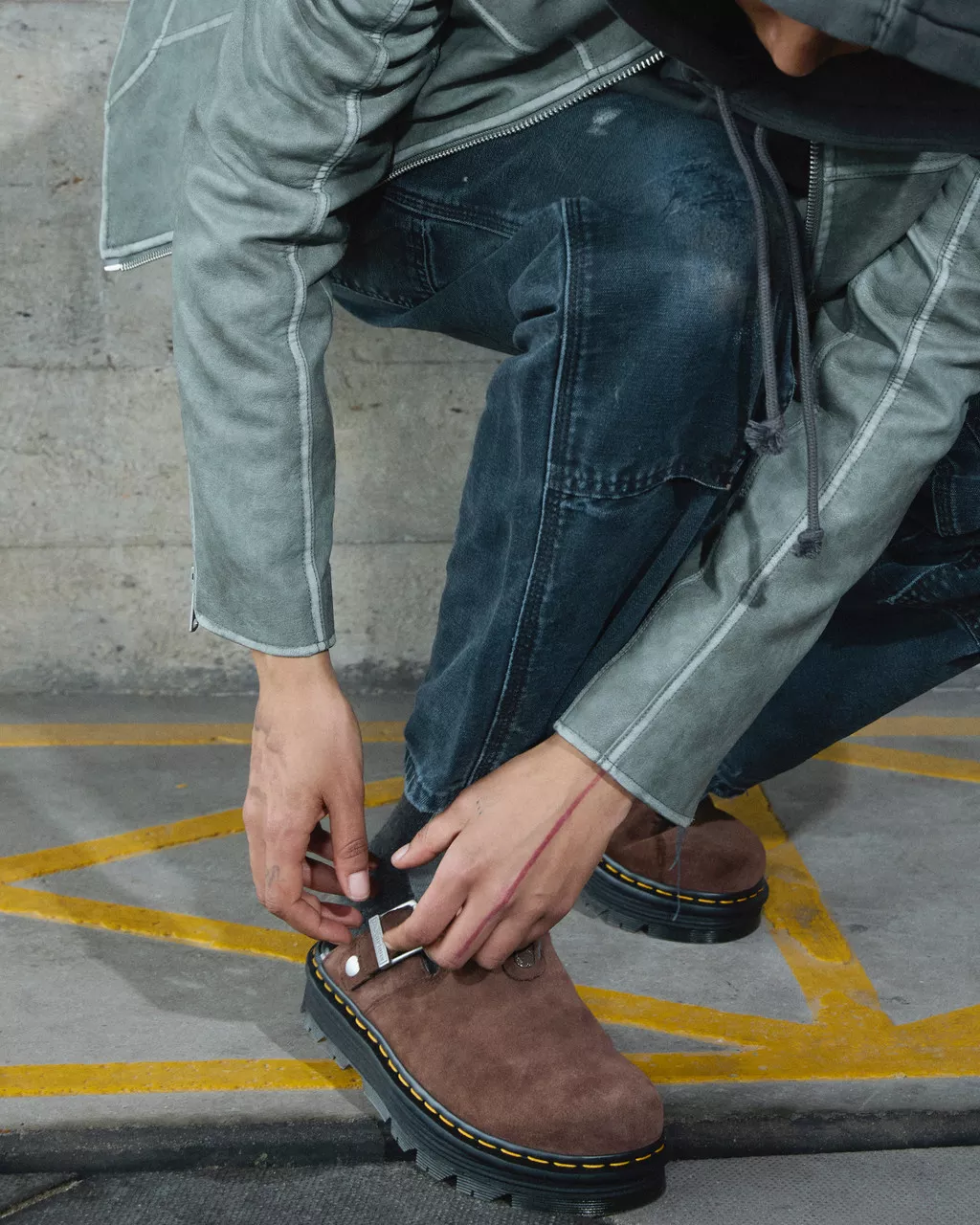 DR MARTENS Zebzag Suede Fleece-Lined Platform Mules