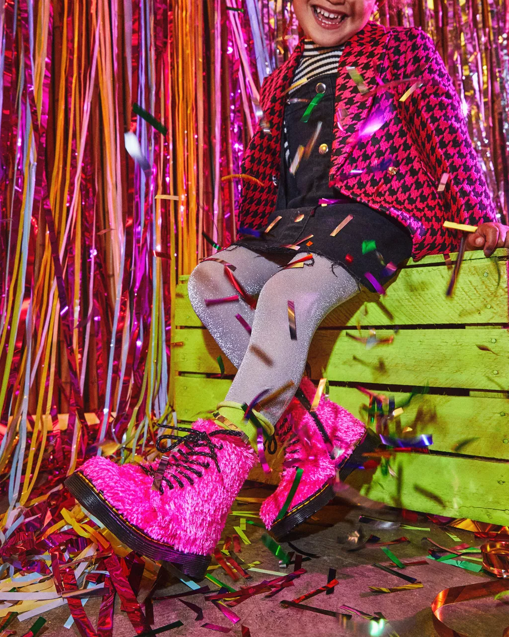 DR MARTENS Toddler 1460 Pascal Tinsel Fur Lace Up Boots
