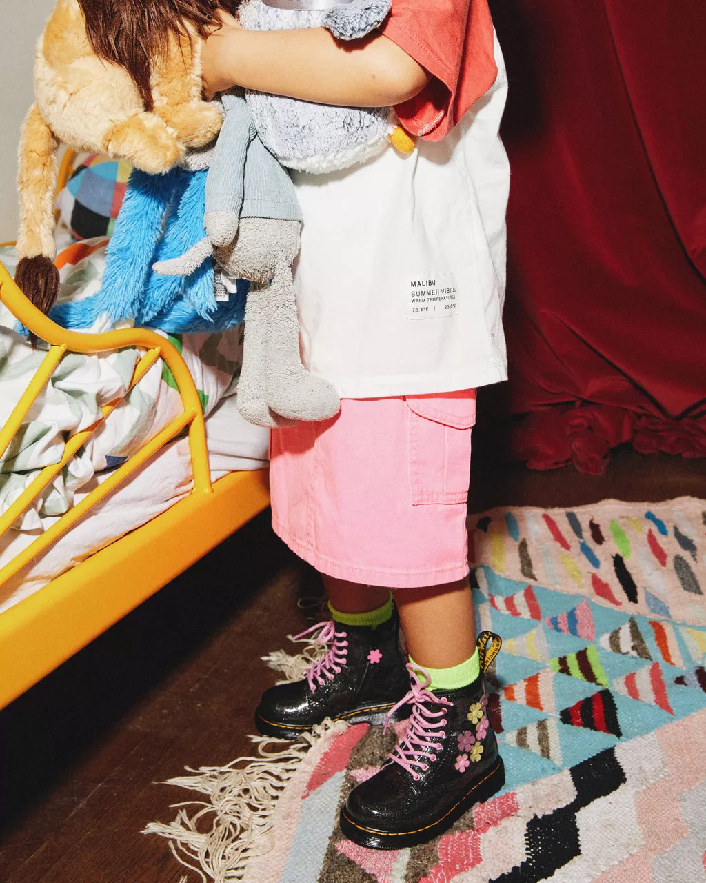 DR MARTENS Toddler 1460 Glitter & Flower Applique Lace Up Boots