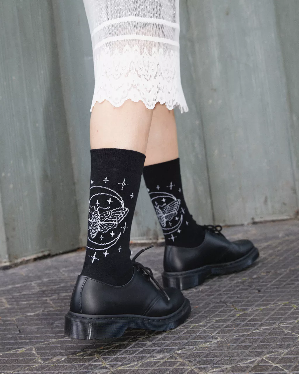DR MARTENS Celestial Moth Socks Socks Black Organic Cotton Blend
