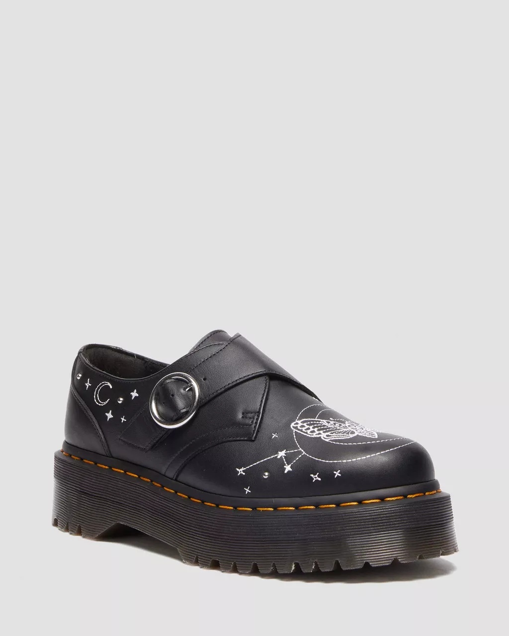 DR MARTENS Monk Celestial Moth Leather Platform Shoes