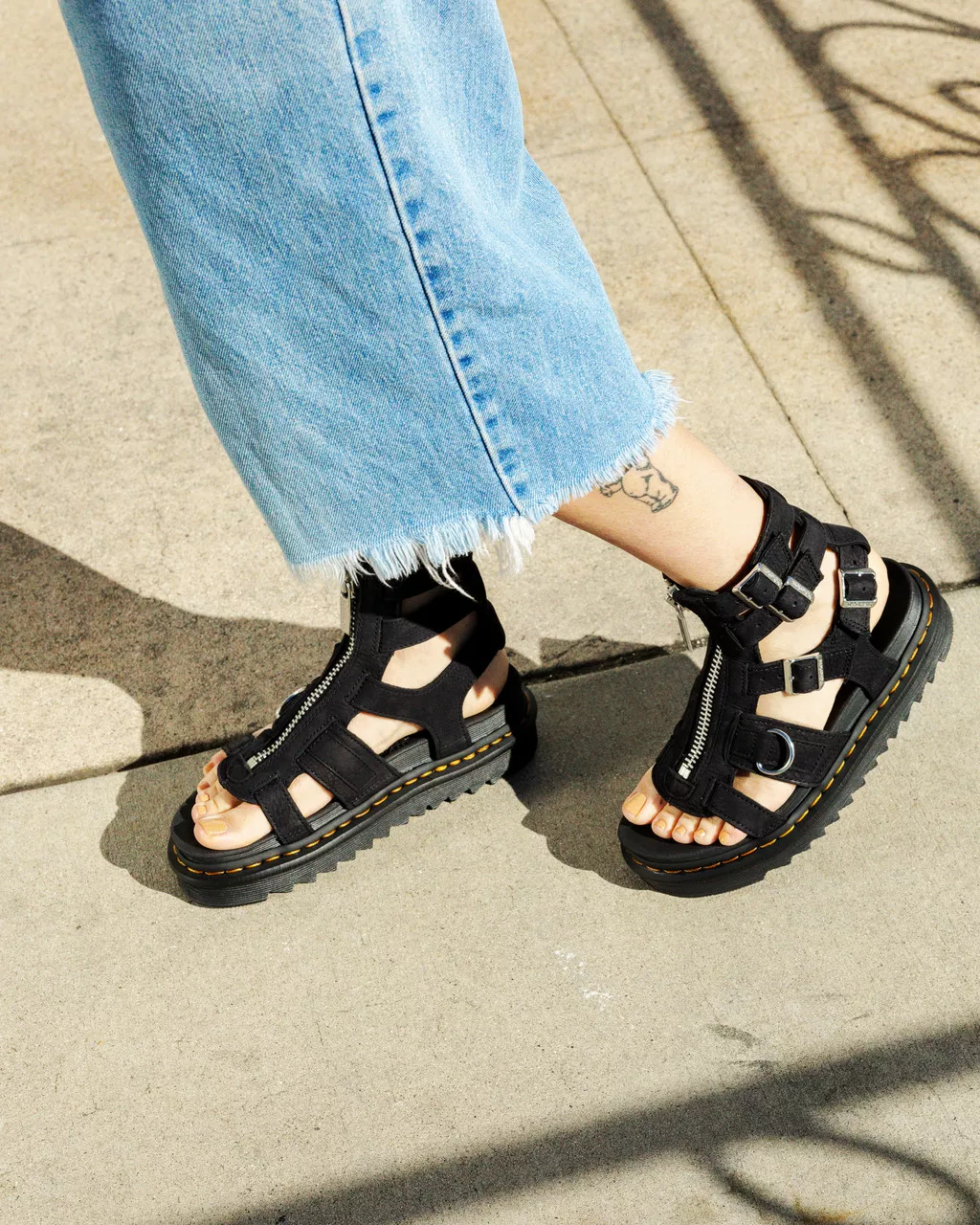 DR MARTENS Olson Tumbled Nubuck Leather Gladiator Zip Sandals