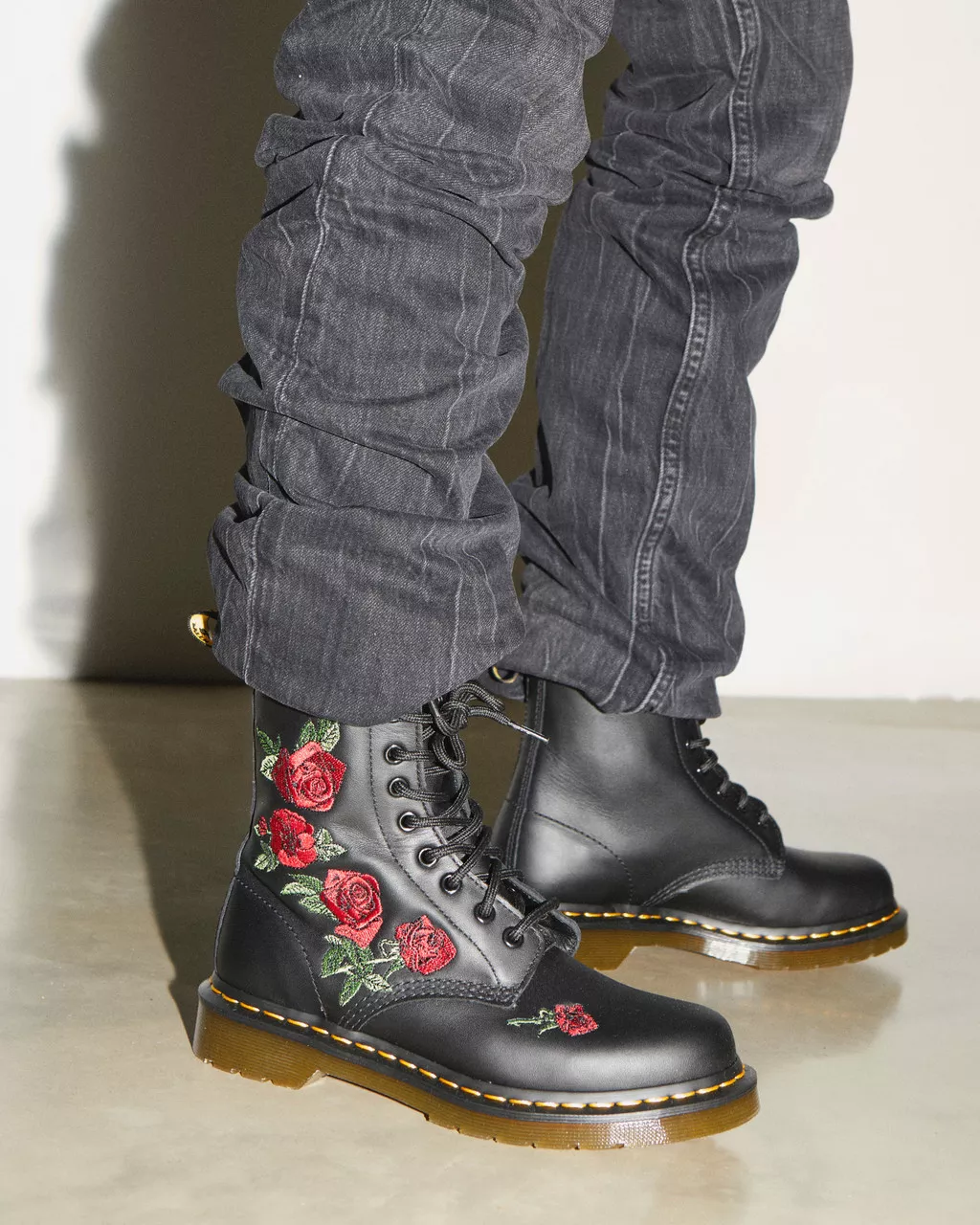 DR MARTENS 1460 Vonda Floral Rose Leather Lace Up Boots