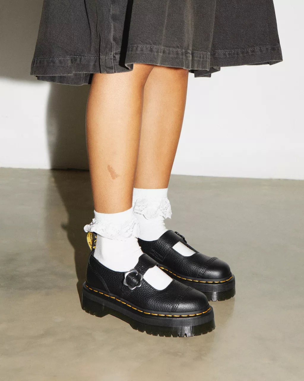 DR MARTENS Addina Flower Buckle Leather Platform Shoes