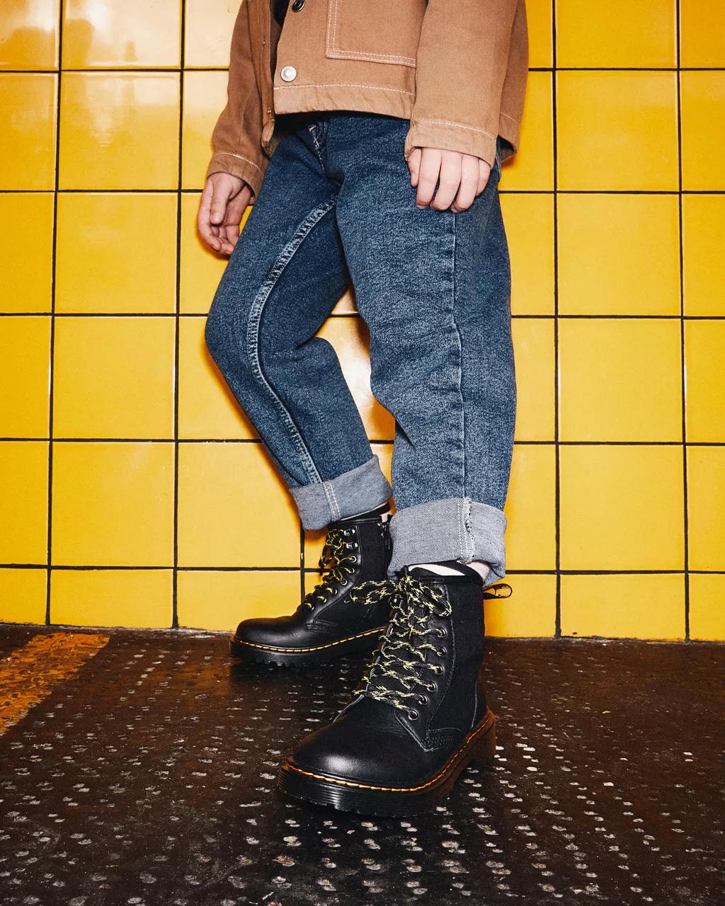 DR MARTENS Junior 1460 Panel Canvas & Leather Boots
