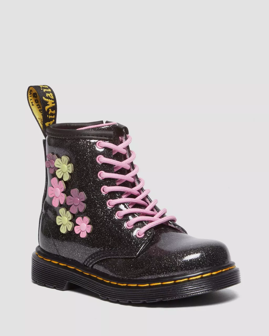 DR MARTENS Toddler 1460 Glitter & Flower Applique Lace Up Boots