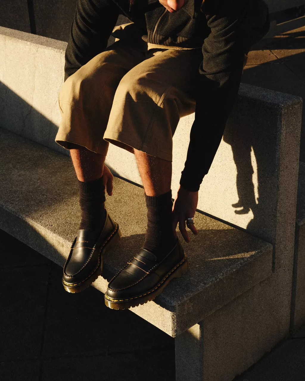 DR MARTENS Penton Bex Yellow Stitch Quilon Leather Loafers