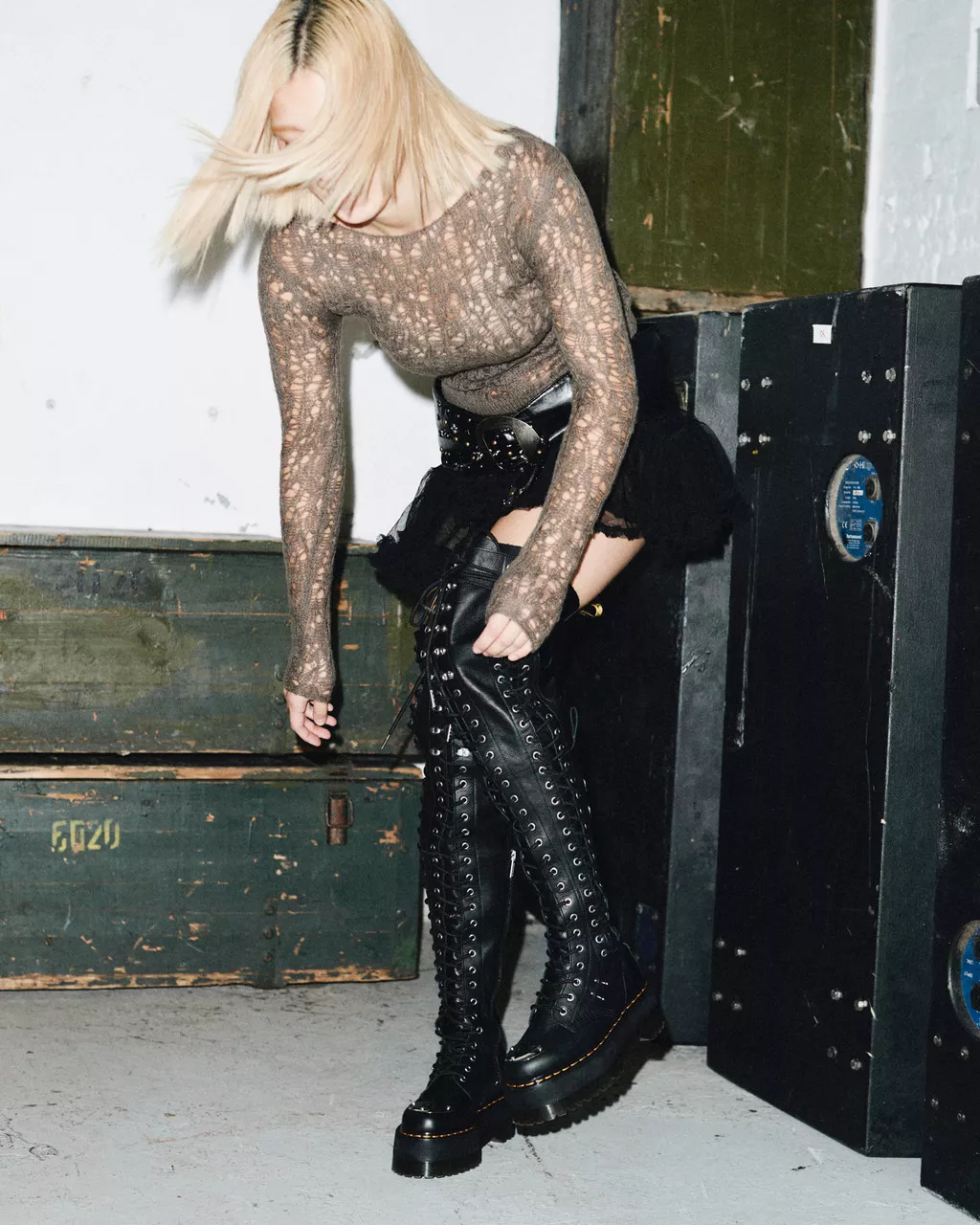 DR MARTENS 28-Eye XTRM Max Virginia Leather Knee High Platform Boots