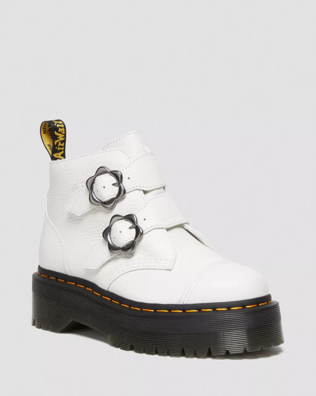 DR MARTENS Devon Flower Buckle Milled Nappa Leather Platform Boots